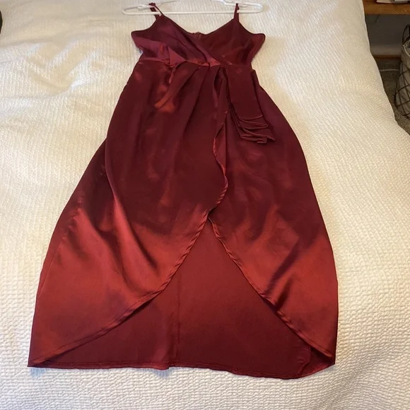nasty gal burgundy dress Nasty Gal Women's Sequin Flared Sleeve Tie Front Mini Dress in Burgundy